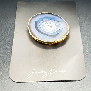 FREEFORM GOLD PLATED BLUE/GREY AGATE PHONE ACCESSORIE